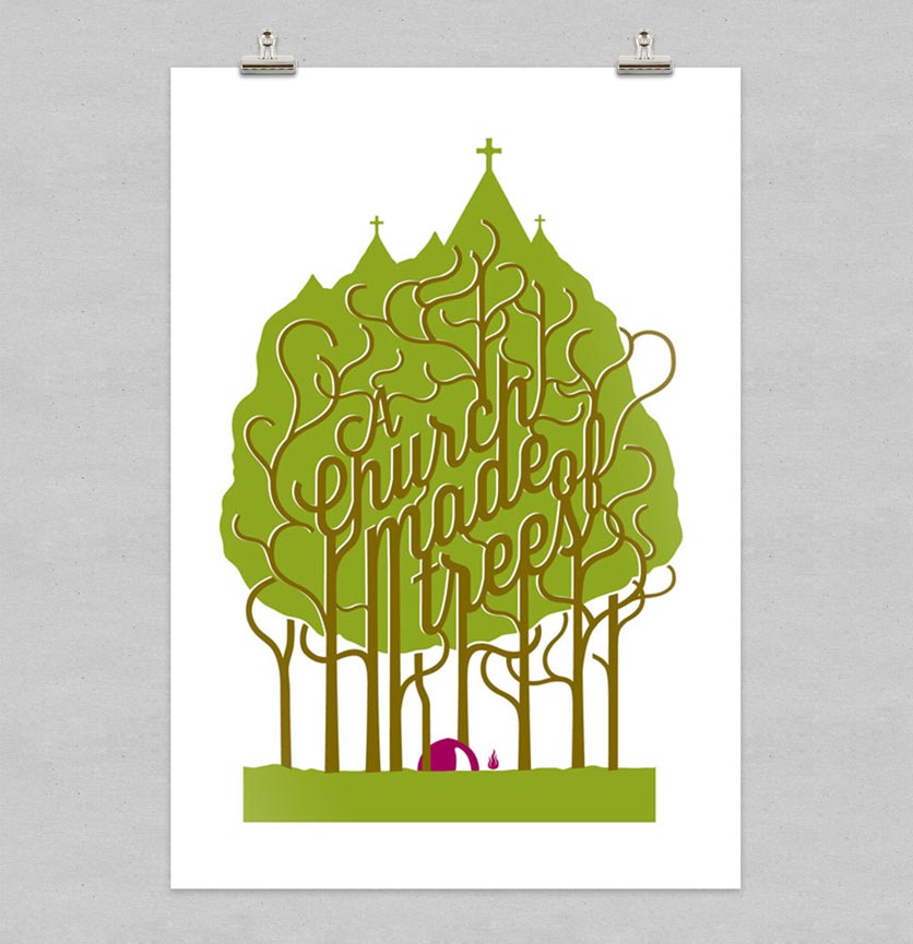 A church made of trees screenprint